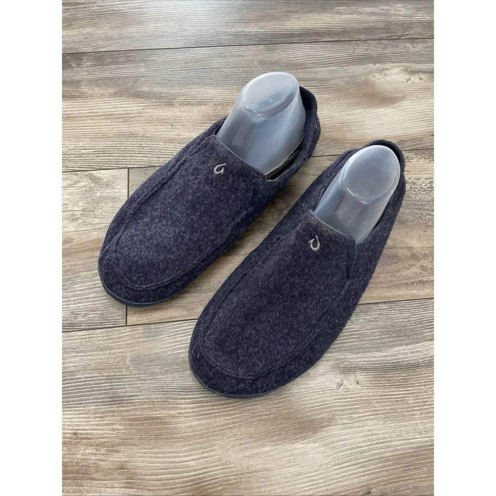 OluKai Moloa Hulu Slippers Mens 13 Gray Wool Blend Slip On 10411-4040